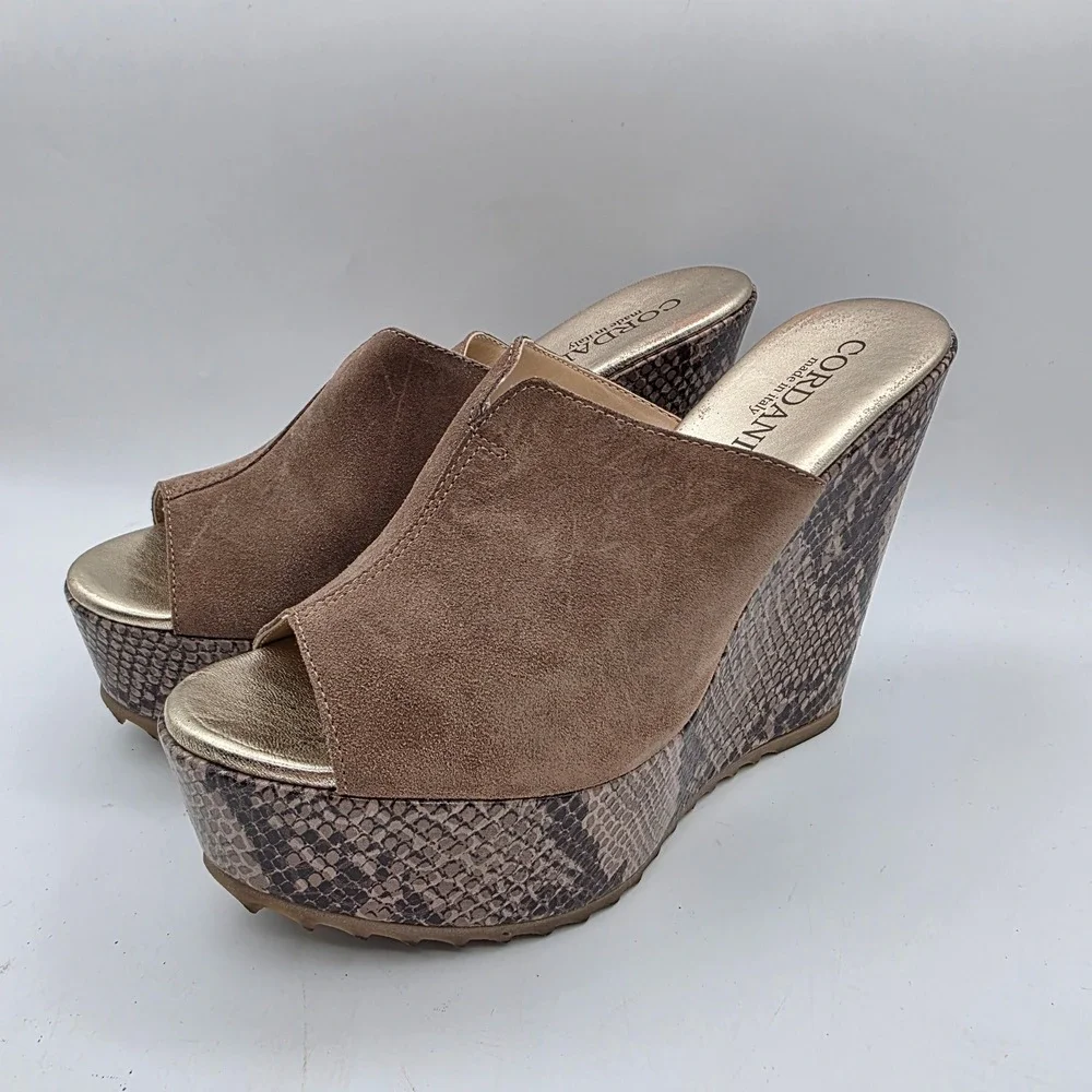 Cordani Onyx Tortora Python Print Suede Wedge Sandals Made in Italy Size 41